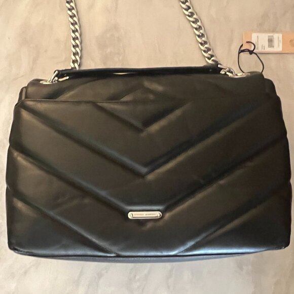 Rebecca Minkoff EDIE Maxi Leather Shoulder Bag, Black w/Silver Chain, NWT - Picture 4 of 8